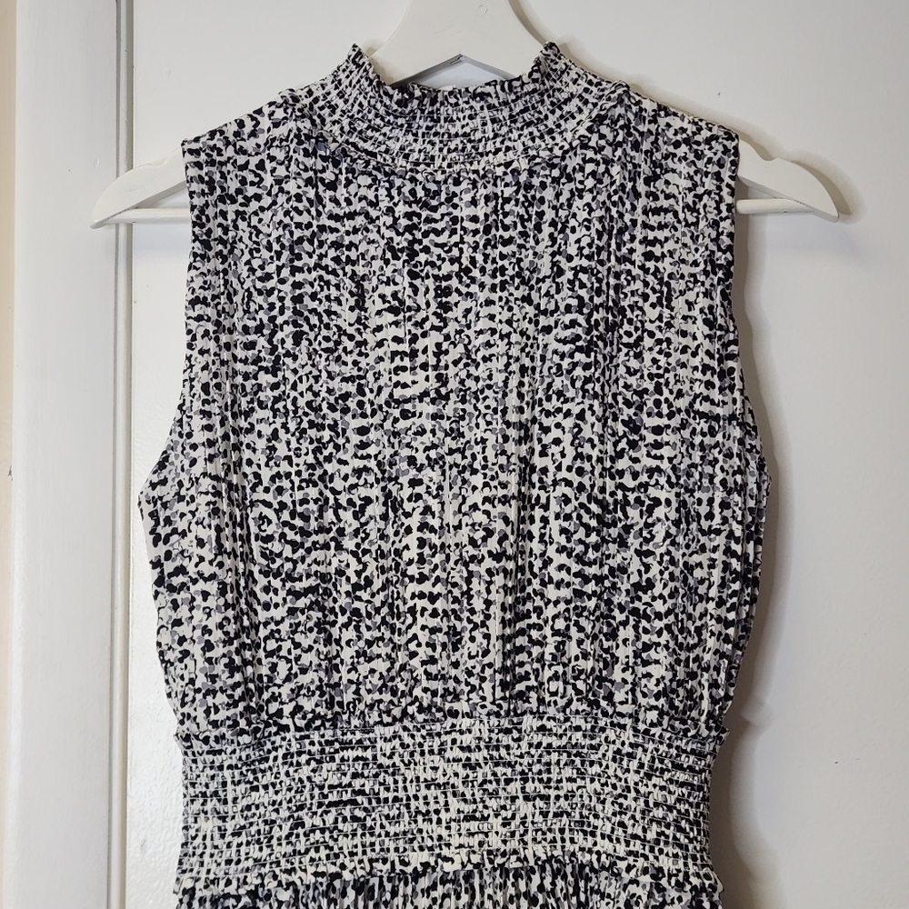 Nanette Lepore Black And White Pleated Smocked Midi Dress Size 6 - Picture 4 of 16